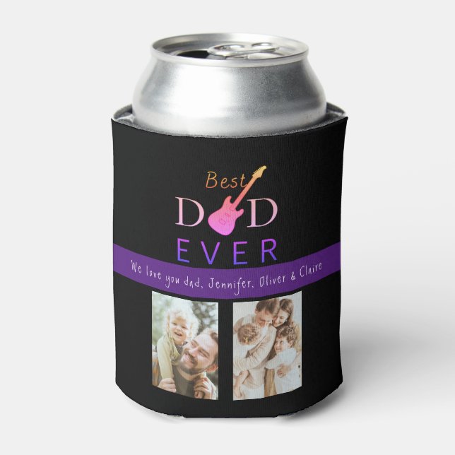 Custom Guitar Best Dad Ever Photo Collage Can Cooler (Can Front)
