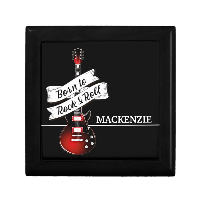 Custom Guitar Born to Rock & Roll Music Keepsake Gift Box (Front)