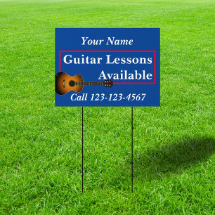 Custom guitar lessons yard sign Doublesided Blue