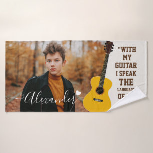 Custom Guitar Lover Photo Gift with Name Bath Towel