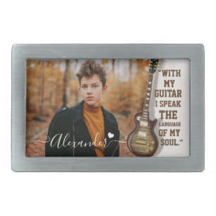 Custom Guitar Lover Photo Gift with Name Belt Buckle