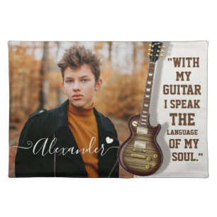 Custom Guitar Lover Photo Gift with Name Cloth Placemat