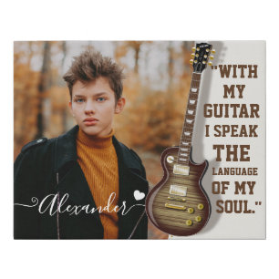 Custom Guitar Lover Photo Gift with Name Faux Canvas Print
