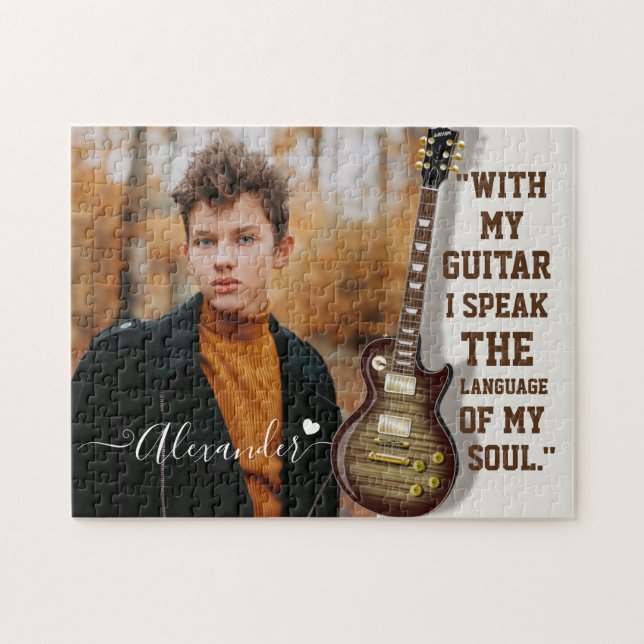Custom Guitar Lover Photo Gift with Name Jigsaw Puzzle (Horizontal)