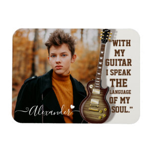 Custom Guitar Lover Photo Gift with Name Magnet