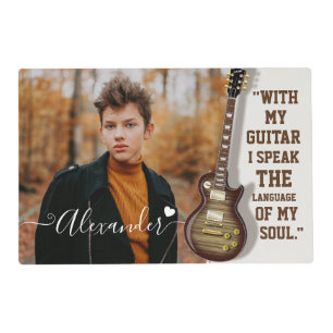 Custom Guitar Lover Photo Gift with Name Placemat