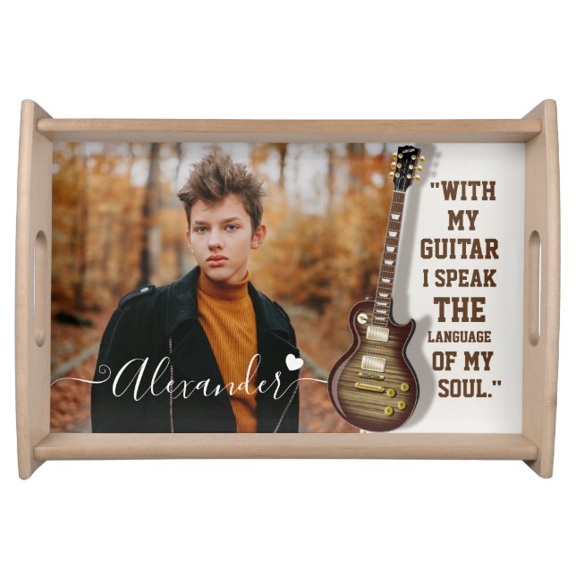 Custom Guitar Lover Photo Gift with Name Serving Tray (Front)