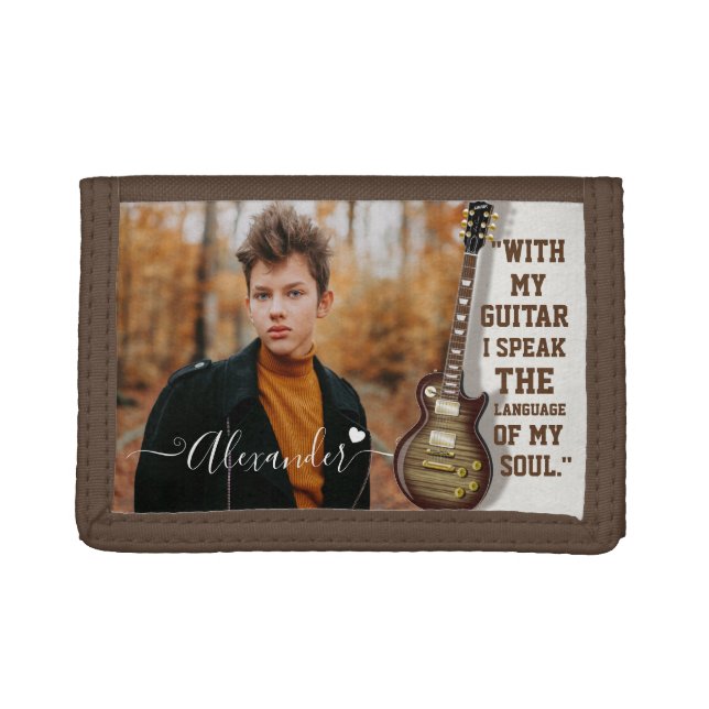 Custom Guitar Lover Photo Gift with Name Trifold Wallet (Front)