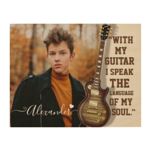 Custom Guitar Lover Photo Gift with Name Wood Wall Art