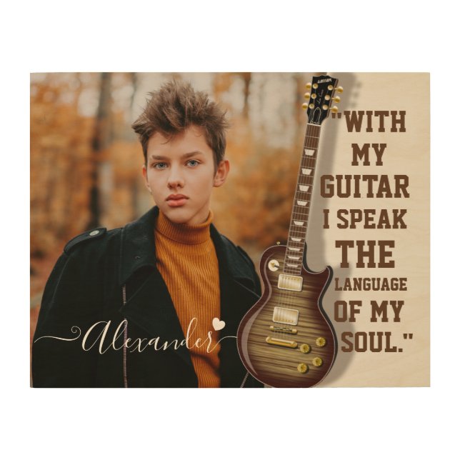 Custom Guitar Lover Photo Gift with Name Wood Wall Art (Front)