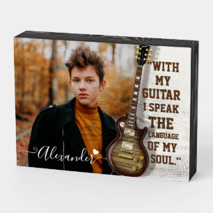 Custom Guitar Lover Photo Gift with Name Wooden Box Sign