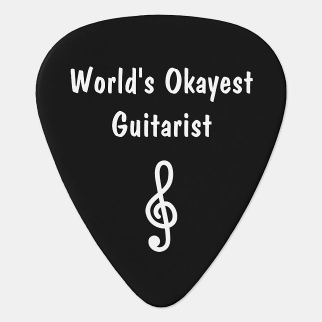 Custom guitar pick for World's Okayest Guitarist (Front)