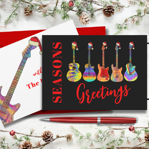 Custom Guitar Wearing Santa Hats Seasons Greetings Holiday Card