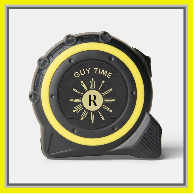 Custom Guy Time Clock Monogram Black Gold Tape Measure (Creator Uploaded)