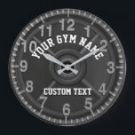 Custom Gym Clock<br><div class="desc">Custom gym clock featuring a weightlifting barbell weight. Personalize the text to make a great gift for your gym, athletic program, personal training business or more. Or, make a fun custom gift for someone. This is a great gift for athletes, trainers, coaches, sports programs and more. However, it can also...</div>