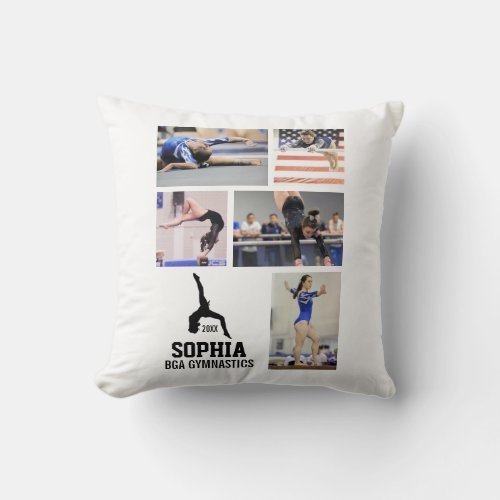 Custom Gymnastics Photo Collage Name Team Year Throw Pillow