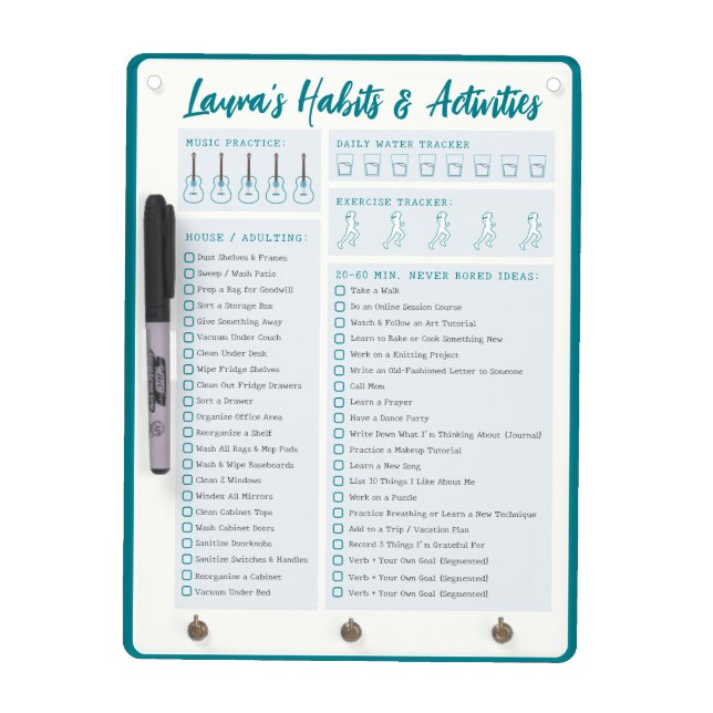 Custom Habit Tracker Activity Ideas & Goal Maker Dry Erase Board (Front)