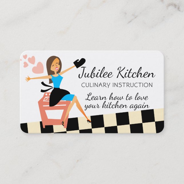Custom hair color woman cooking class chef business card (Front)