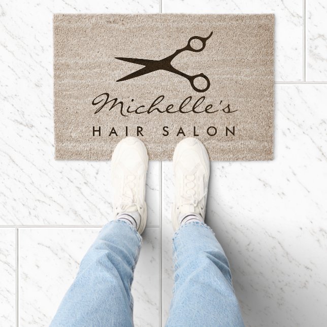 Custom hair salon coir fiber doormat for business (Insitu)