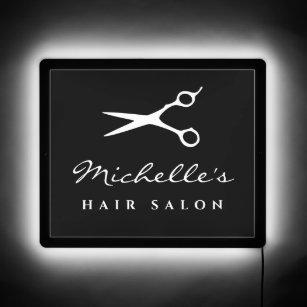 Custom hair salon LED sign with barber scissors
