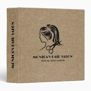 Custom Hair Salon Logo Light Brown Linen Texture 3 Ring Binder