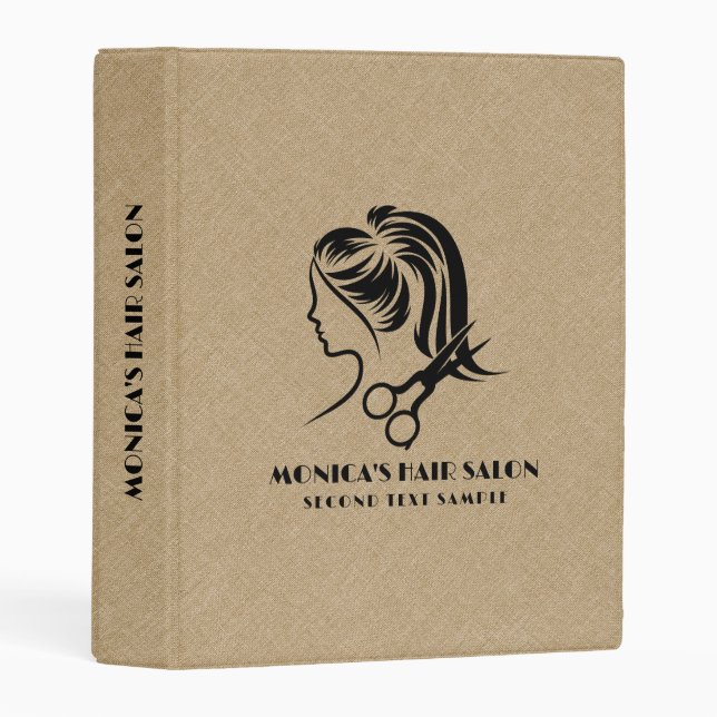 Custom Hair Salon Logo Light Brown Linen Texture Mini Binder (Front/Spine)