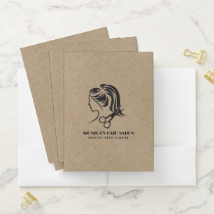 Custom Hair Salon Logo Light Brown Linen Texture Pocket Folder