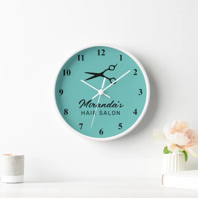 Custom hair salon wall clock with business name Zazzle