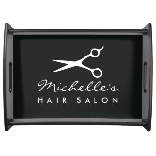 Custom hair stylist and barber shop business logo serving tray