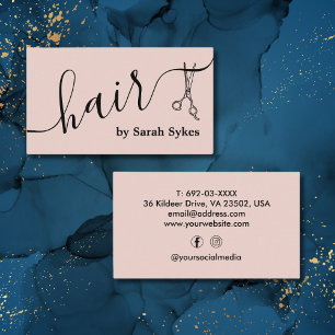 Custom Hair Stylist Scissor Calligraphy Blush Pink Business Card
