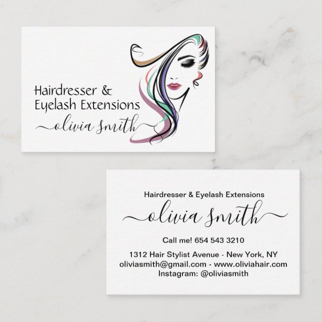 Custom Hairdresser & Eyelash Extensions Business Card (Front/Back)