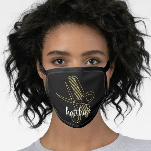 Custom Hairstylist Gold Scissors  Comb Black Face Mask