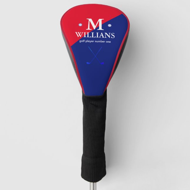 custom half-red half-blue golfer's monogram   golf head cover (Front)