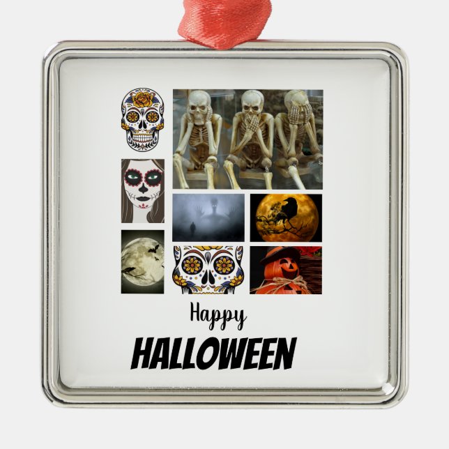 Custom Halloween 8 Photo Collage   Metal Ornament (Front)