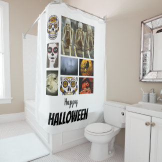 Custom Halloween 8 Photo Collage Shower Curtain