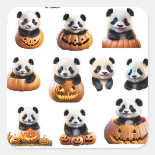 Custom Halloween Baby Panda Personalize Cute Square Sticker