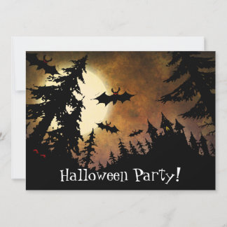 Custom Halloween Bats, Spooky Castle and Full Moon Invitation