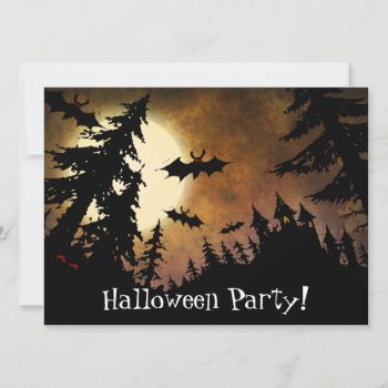 Custom Halloween Bats  Spooky Castle And Full Moon Invitation by StrangeStore at Zazzle