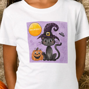 Custom Halloween Black Cat Pumpkin T-Shirt