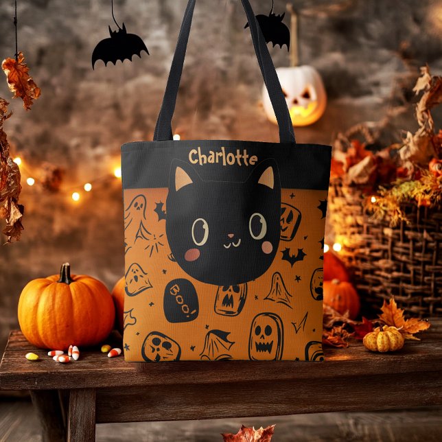Custom Halloween Black Cat Tote Bag (Creator Uploaded)