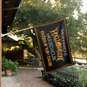 Custom Halloween Black Orange Haunted House Flag