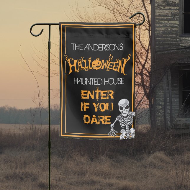 Custom Halloween Black Orange Haunted House Garden Flag (Creator Uploaded)