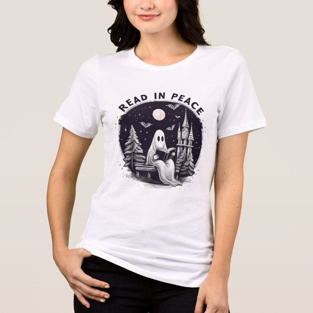 Custom Halloween Book Lover Ghost T-Shirt – Perfec Tri-Blend Shirt (Front)