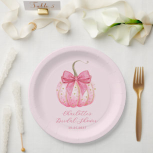 Custom Halloween Bridal Shower Pink Pumpkin Paper Plates