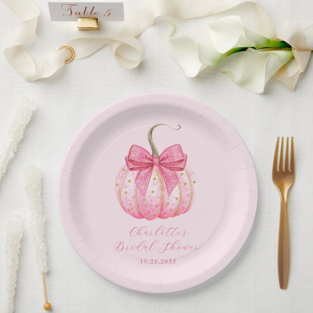 Custom Halloween Bridal Shower Pink Pumpkin Paper Plates (Wedding)