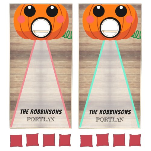 Custom Halloween cute Pumpkin orange  green Cornhole Set