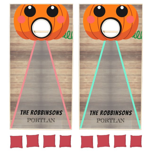 Custom Halloween cute Pumpkin orange & green Cornhole Set (Set)