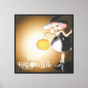 Custom Halloween Cute Spooky Whimsical WitchBrown Canvas Print