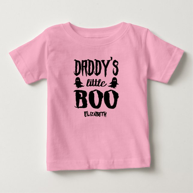 Custom Halloween Daddy's Little Boo Black Pink  Baby T-Shirt (Front)