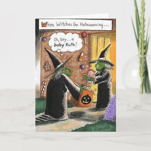 Custom Halloween Funny Witches Trick or Treat Card